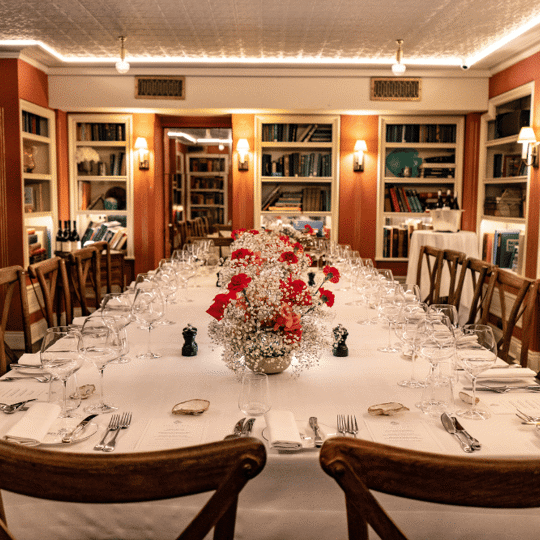 swallow library private dining room at Bentley's Oyster Bar & Grill seafood restaurant in Mayfair, London